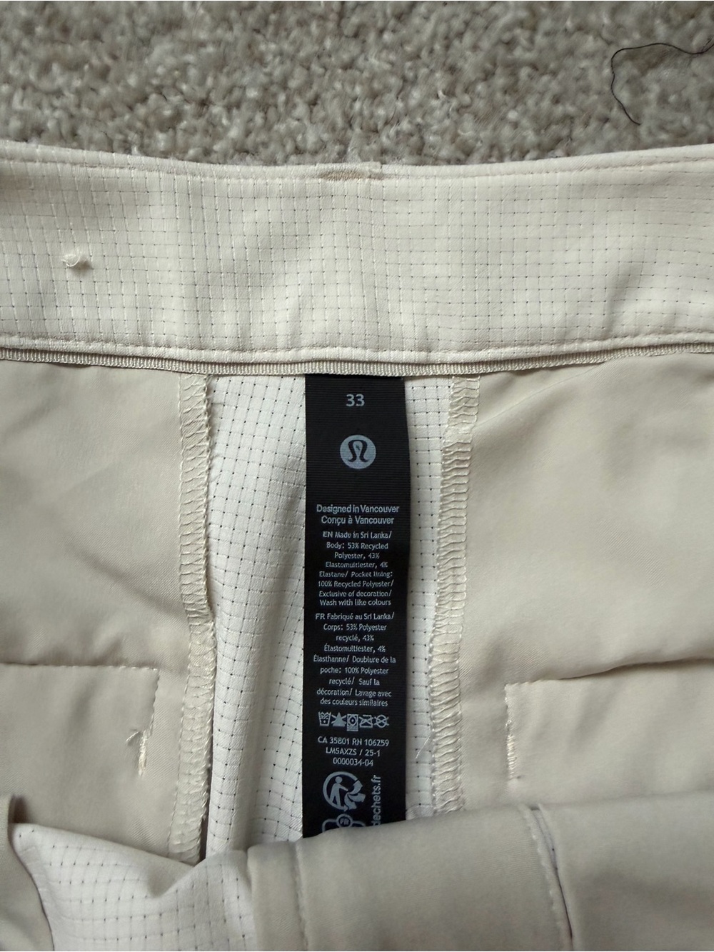 NWOT lululemon Men's Cream Chino ABC Slim Fit Golf Trouser Pants 28” Inseam - Picture 5 of 7